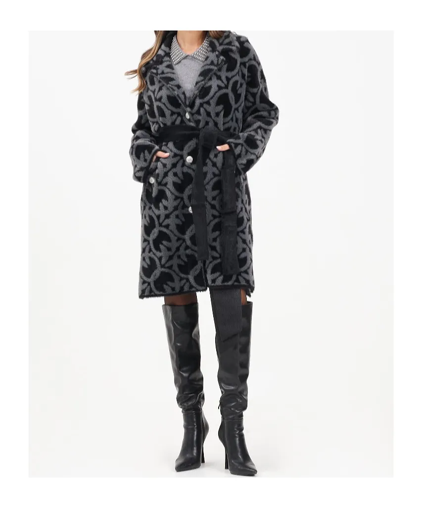 Pinko Pattern Belted Buttoned Coat