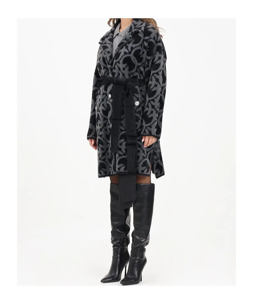 Pinko Pattern Belted Buttoned Coat