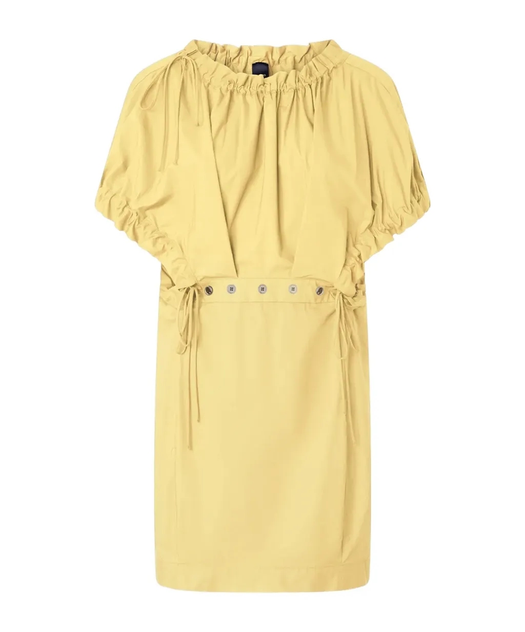 Puff-Sleeve Drawstring Dress