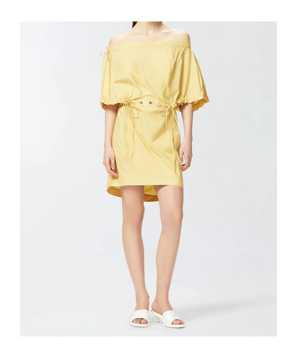 Puff-Sleeve Drawstring Dress