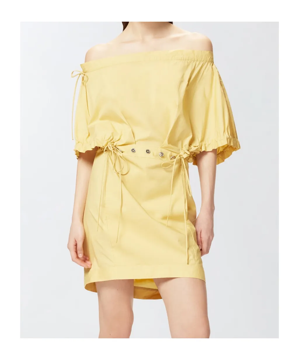 Puff-Sleeve Drawstring Dress