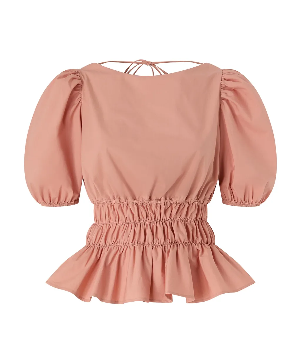 Puffed-Sleeve Ruffled Top