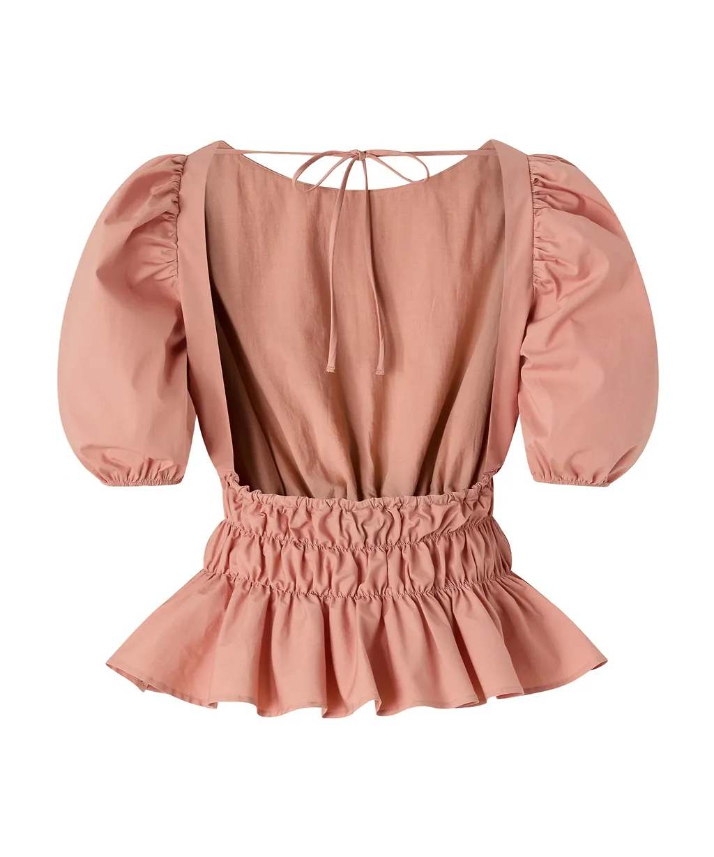Puffed-Sleeve Ruffled Top