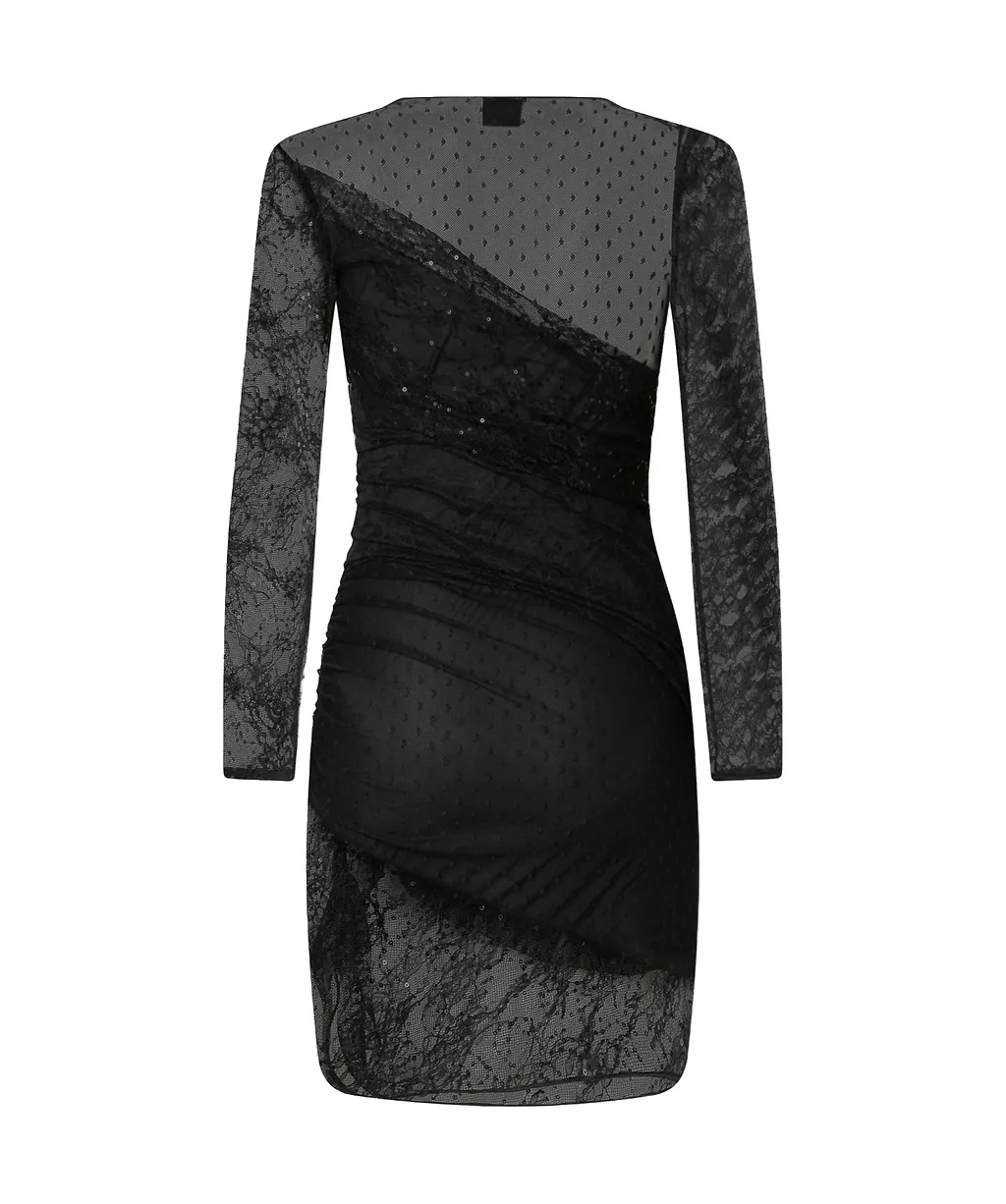 Sequin-Embellished Mesh-Upper Mini Dress