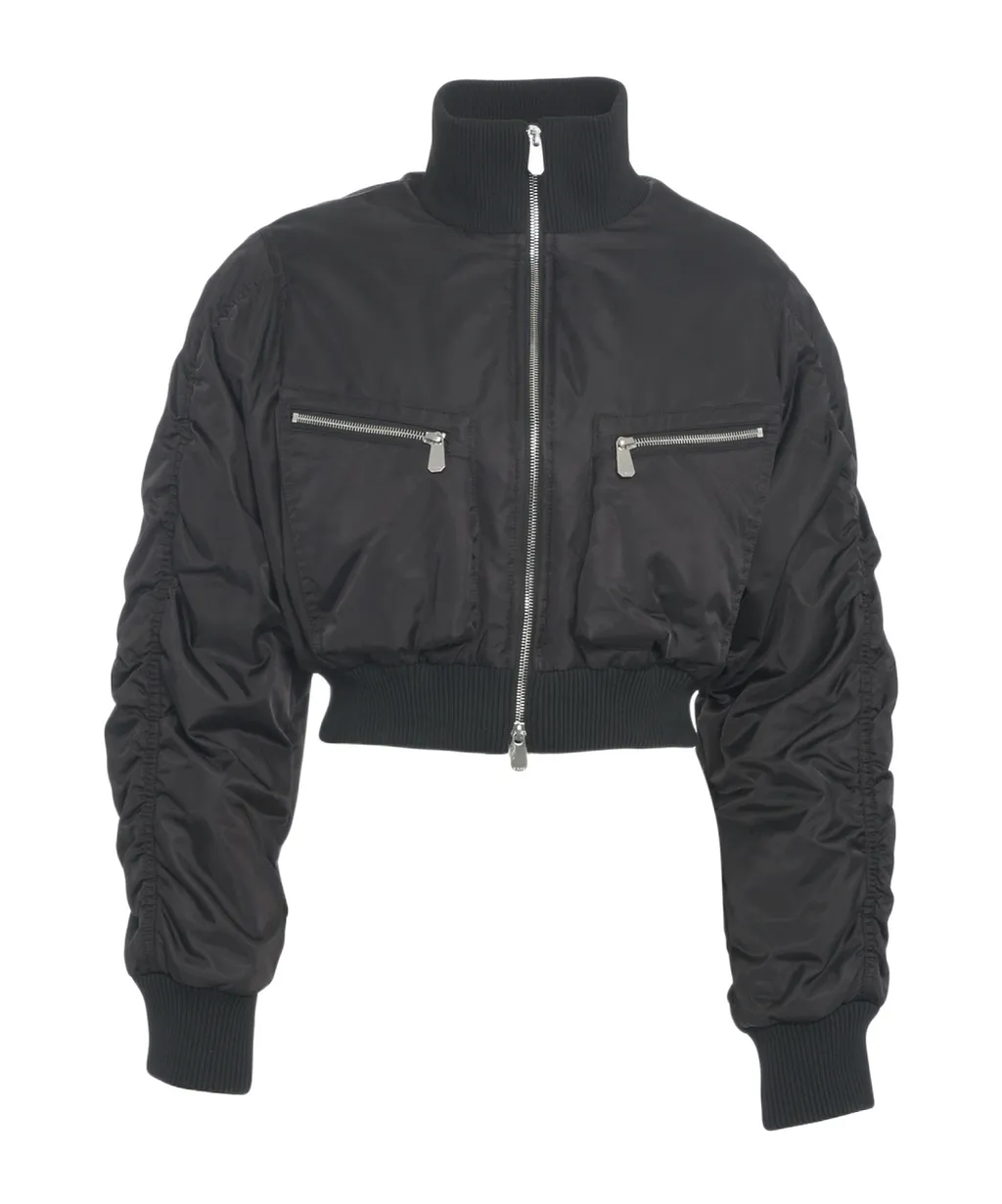 Zip-Front Crop Bomber Jacket