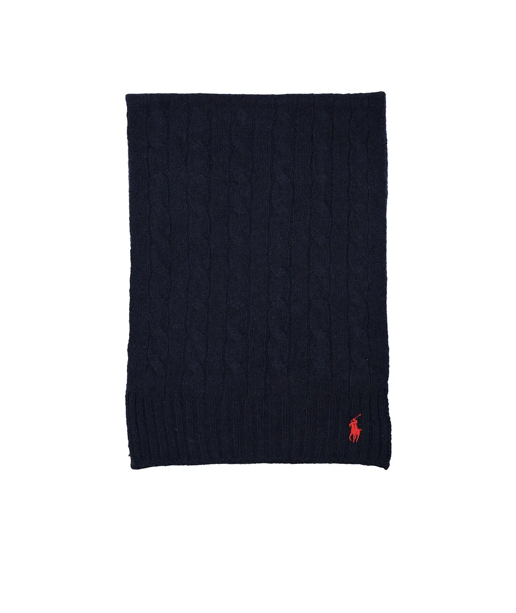 Polo Ralph Lauren Logo Embroidered Cable Knitted Scarf