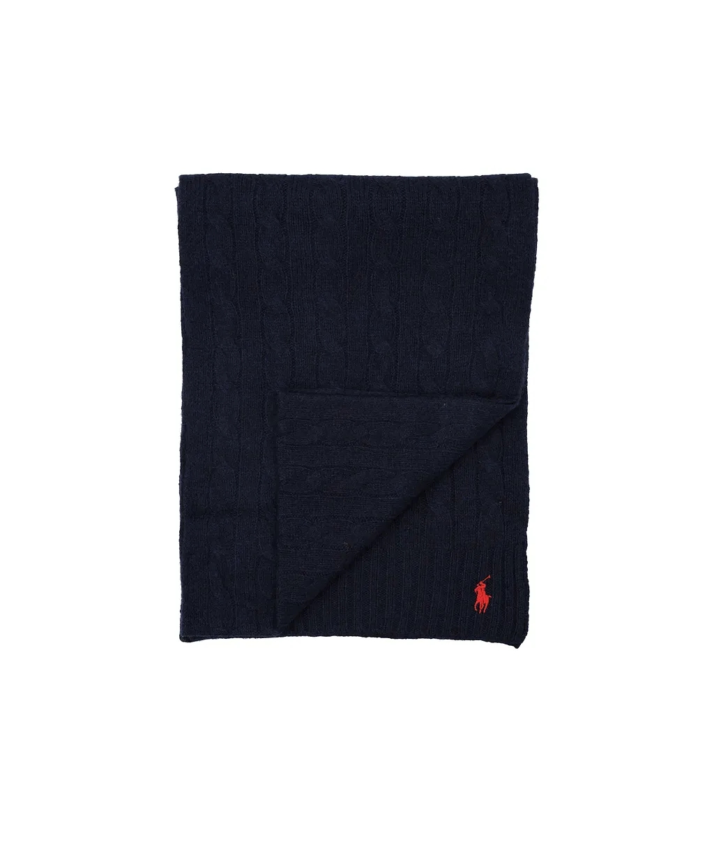 Polo Ralph Lauren Logo Embroidered Cable Knitted Scarf