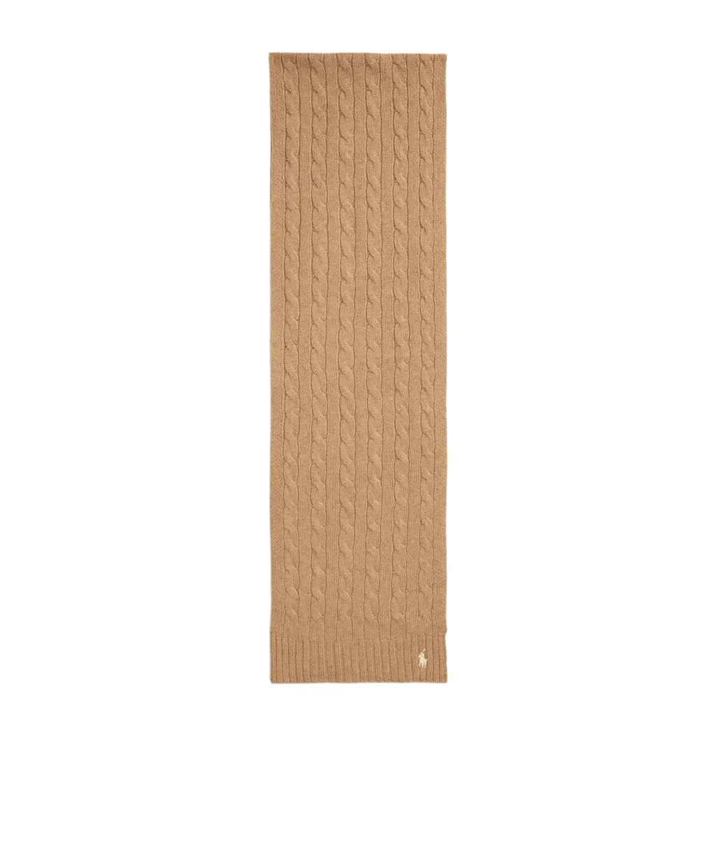 Polo Ralph Lauren Logo Embroidered Cable Knitted Scarf