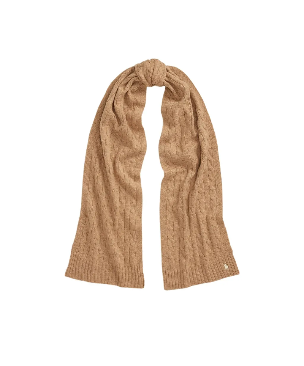 Polo Ralph Lauren Logo Embroidered Cable Knitted Scarf