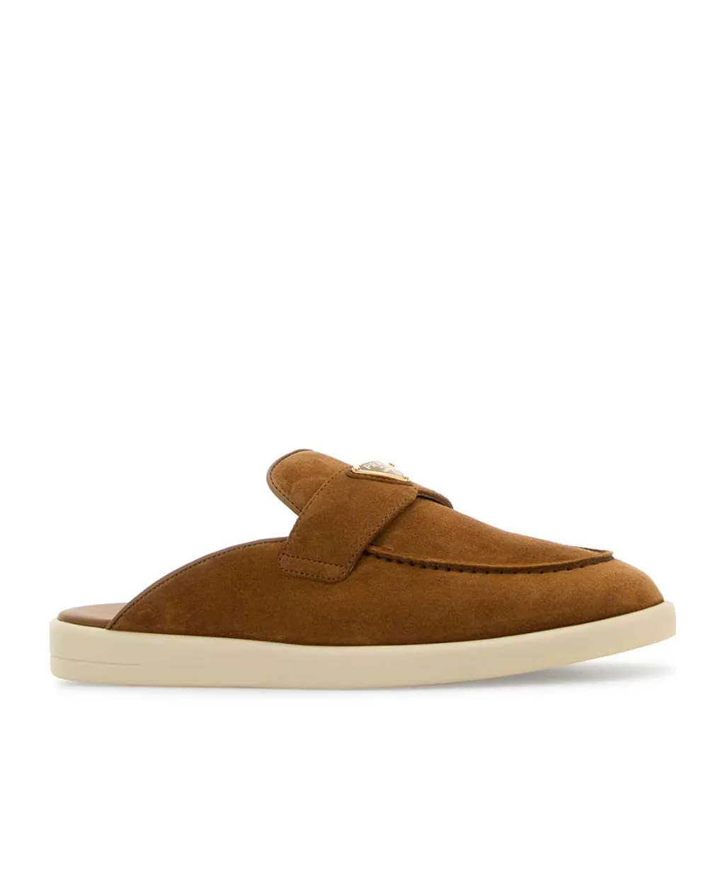 Prada Logo Plaque Almond-Toe Slippers