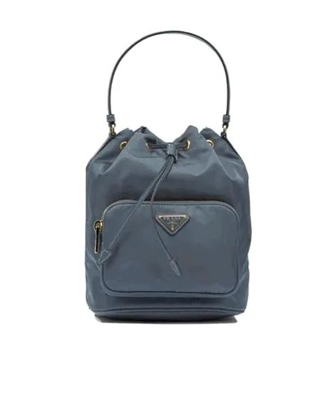 Prada Logo Plaque Drawstring Bucket Bag