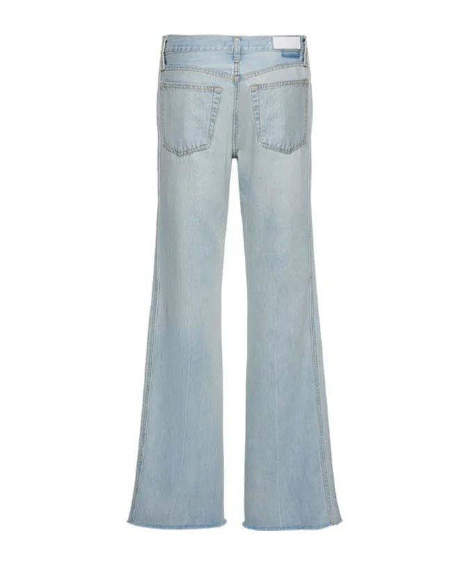 Ripped Denim Pants With Decorative Hem