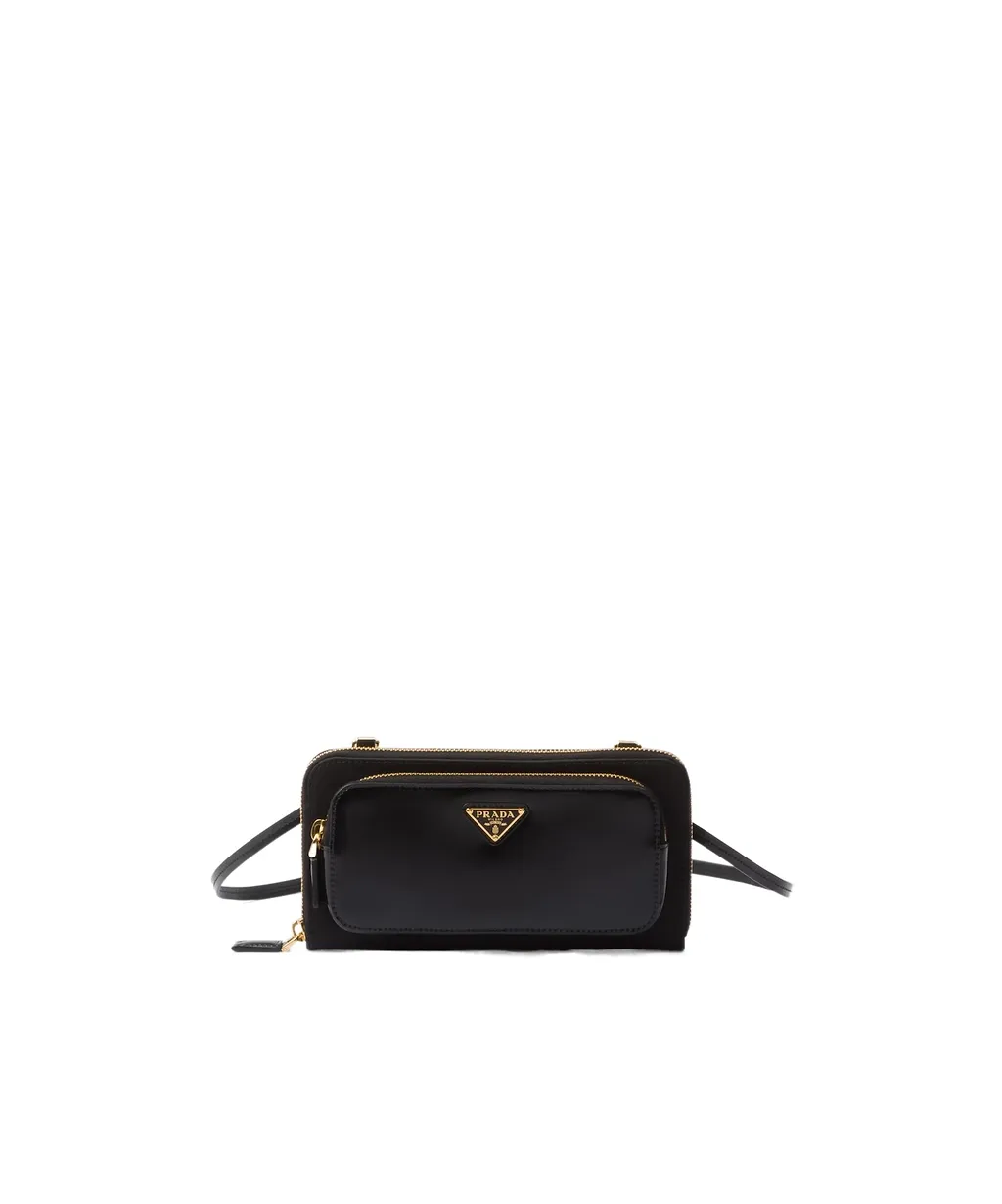 Re-Nylon And Brushed Leather Wallet