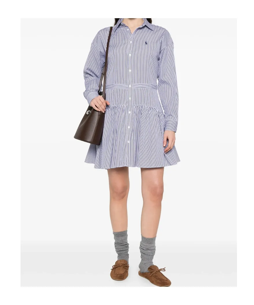 Striped Ruffle Midi Shirt Dress