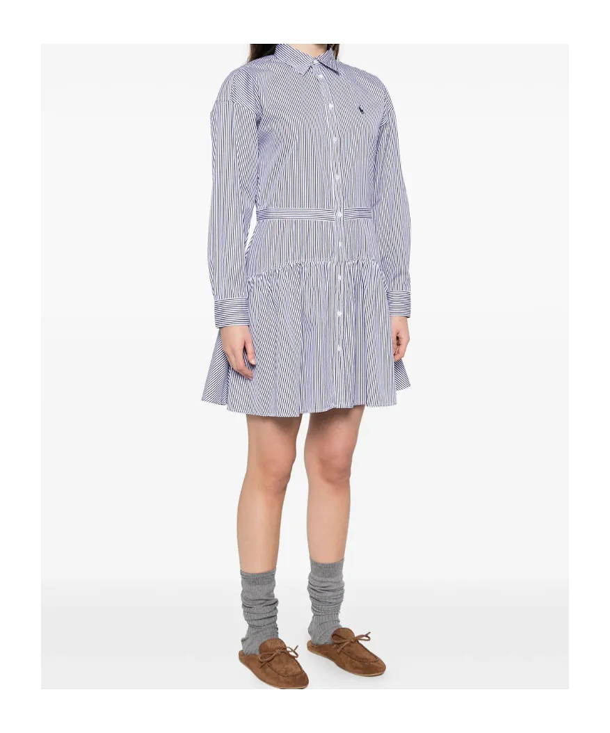 Striped Ruffle Midi Shirt Dress
