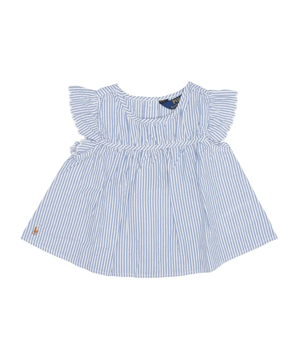 Striped Ruffle-Detail Cotton Blouse
