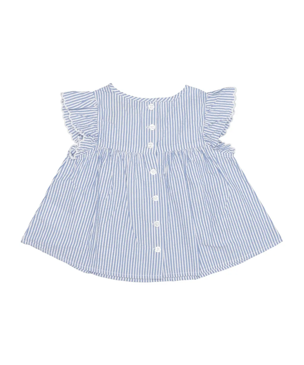 Striped Ruffle-Detail Cotton Blouse
