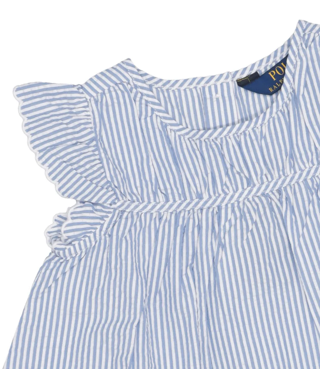 Striped Ruffle-Detail Cotton Blouse