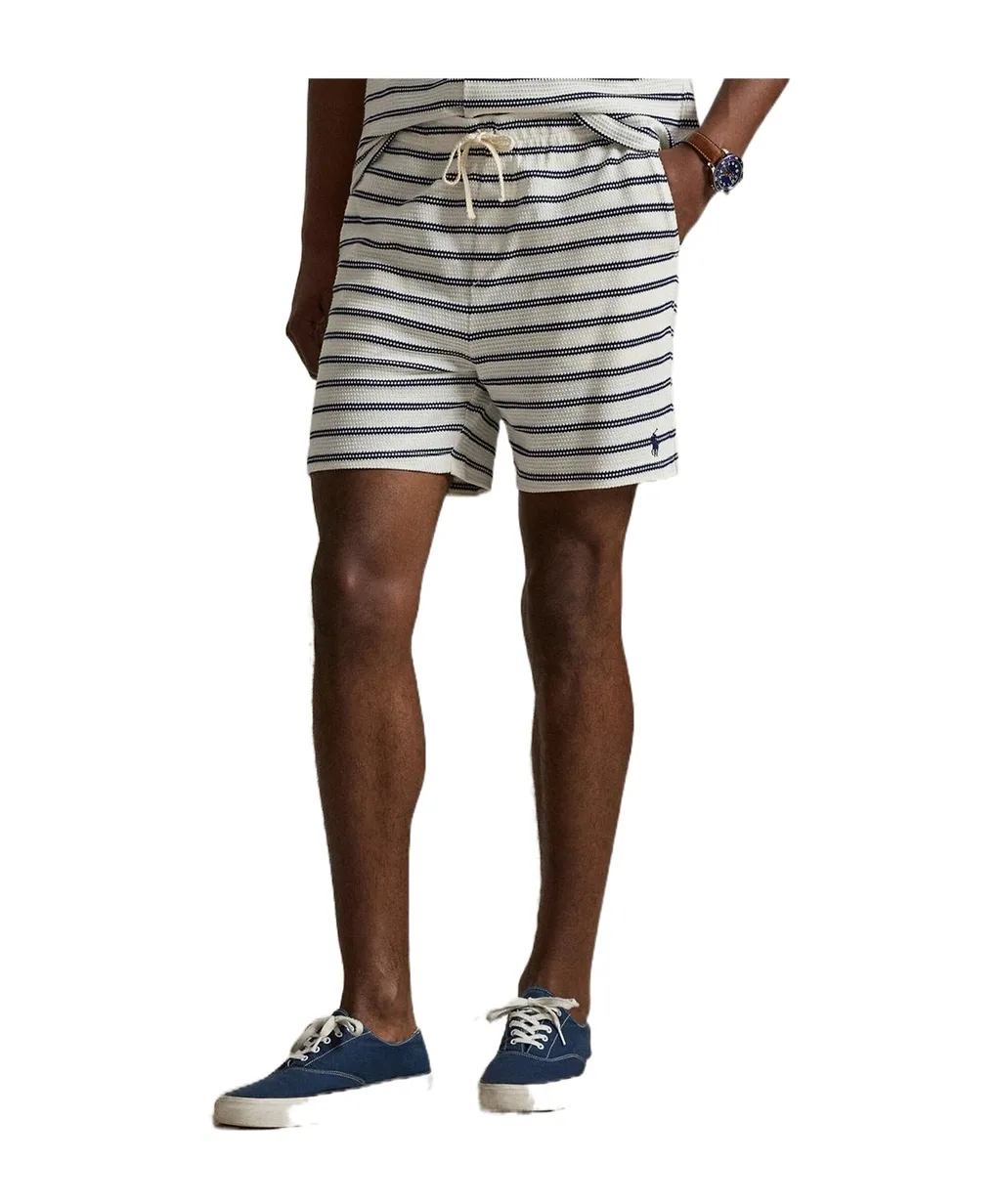 Striped-Pattern Drawstring Shorts