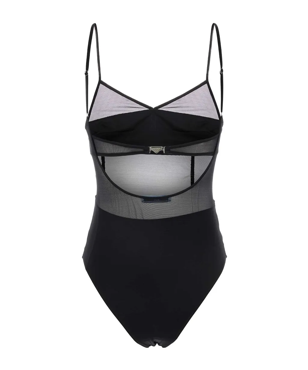 Triangle-Logo Tulle Swimsuit