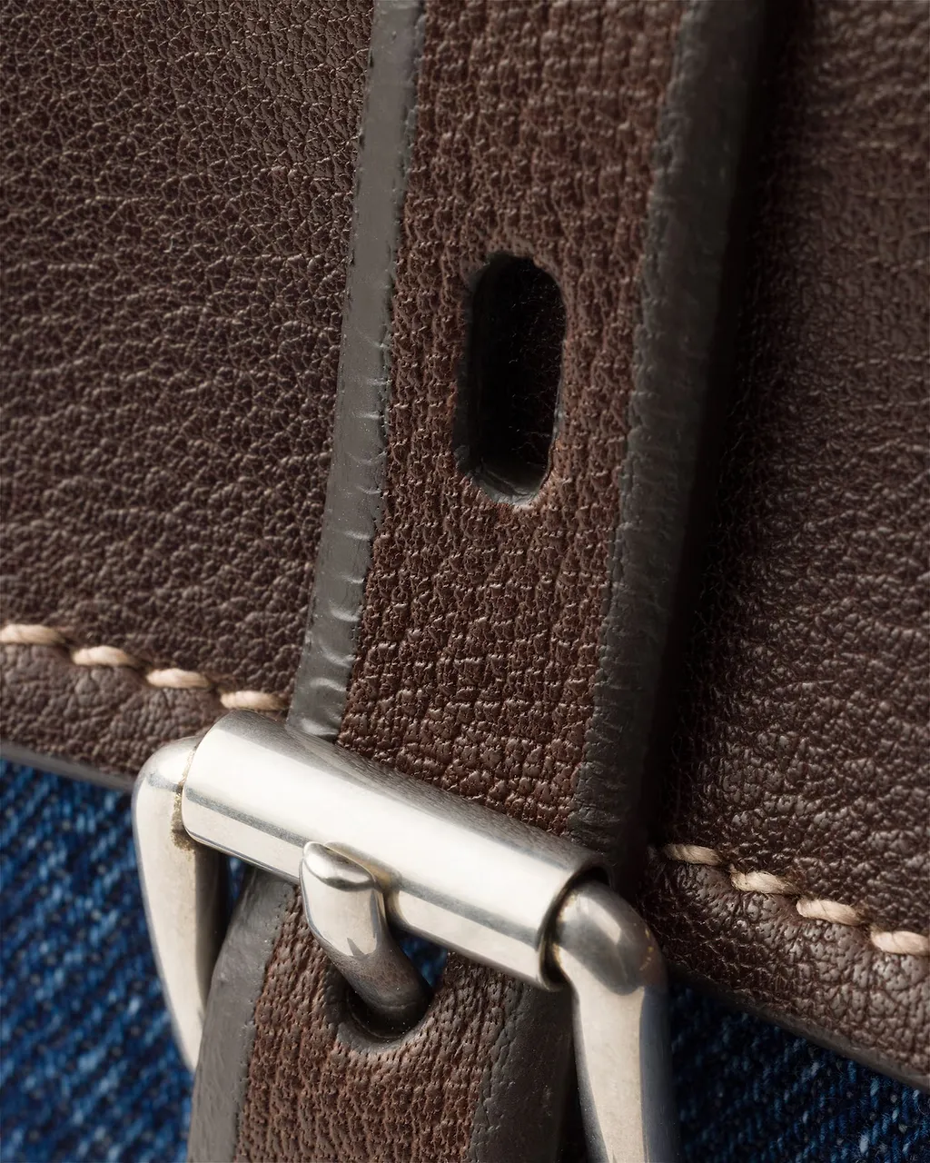 Prada Bonnie Large Denim And Leather Handbag