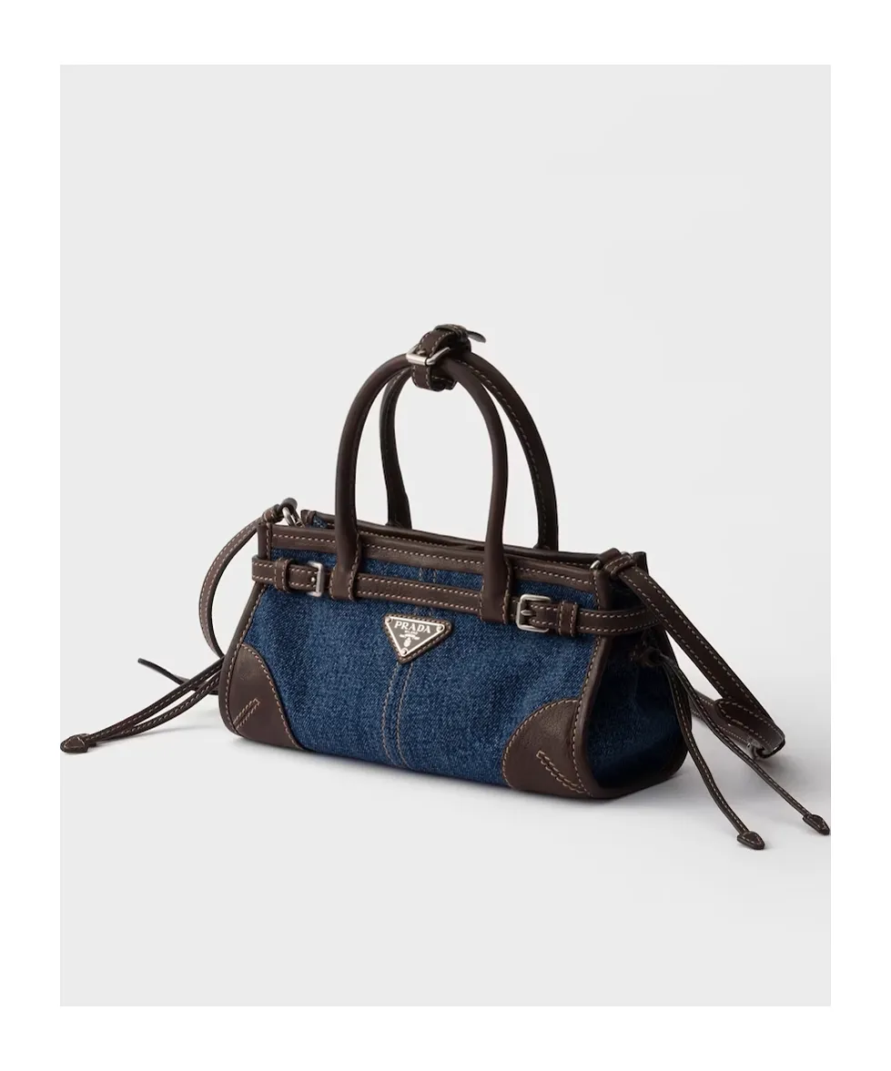 Prada Bonnie Small Denim And Leather Handbag
