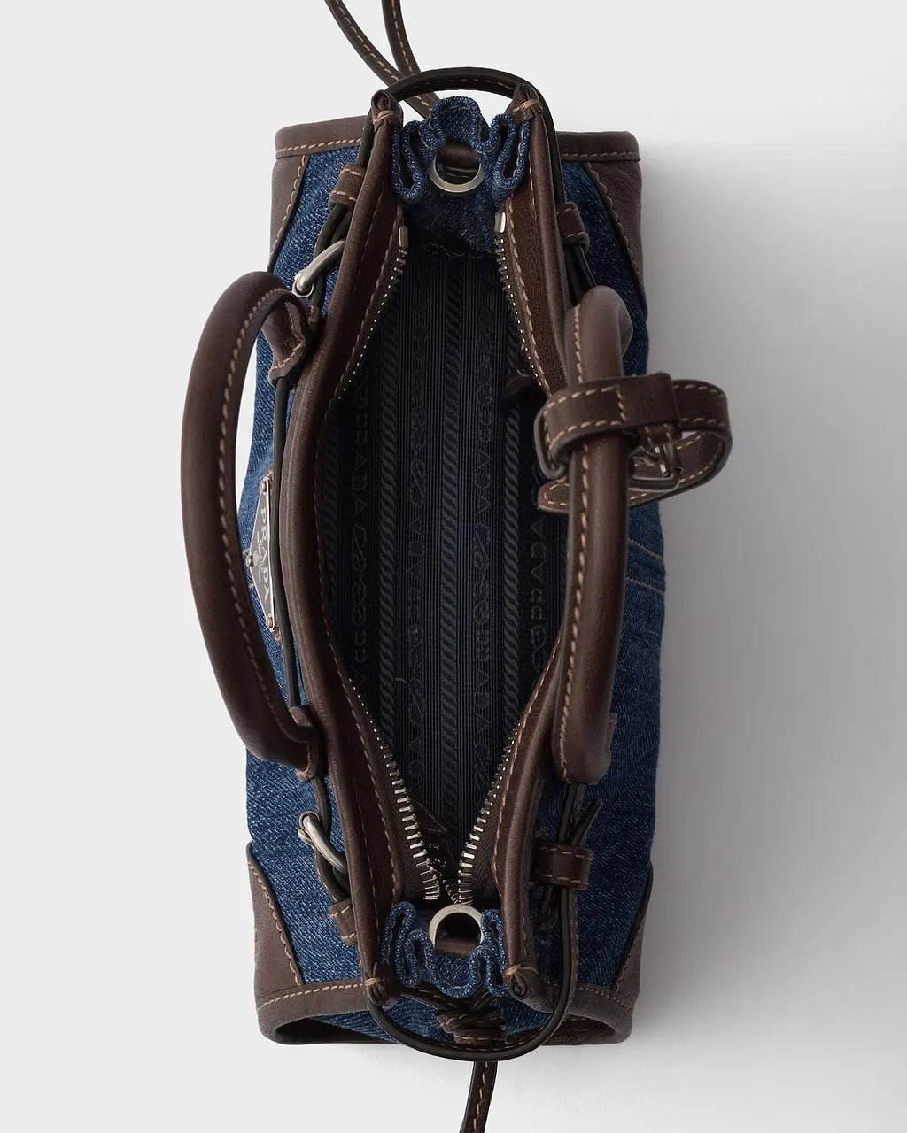 Prada Bonnie Small Denim And Leather Handbag