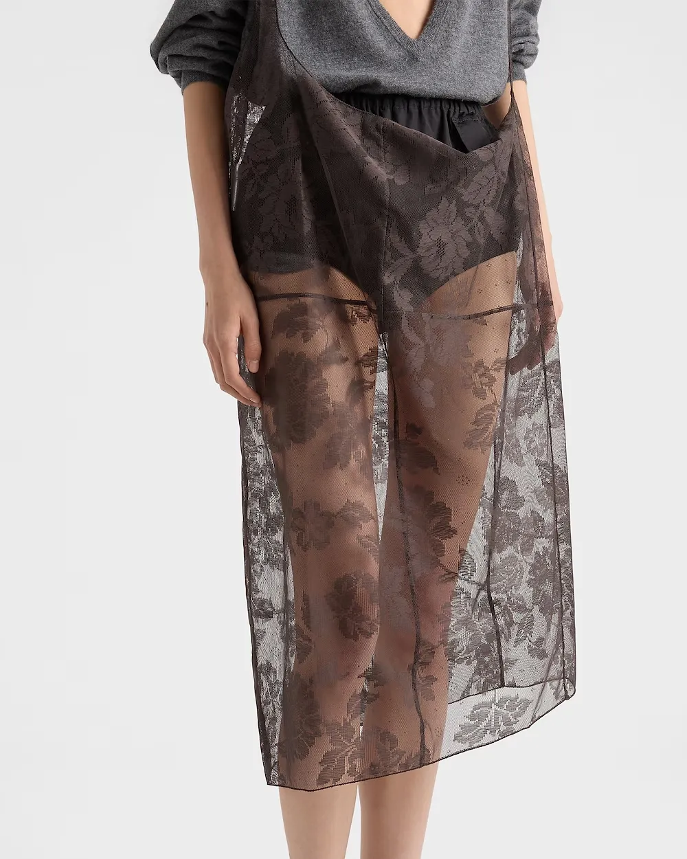 Chantilly Lace Midi-Skirt With Suspender Straps