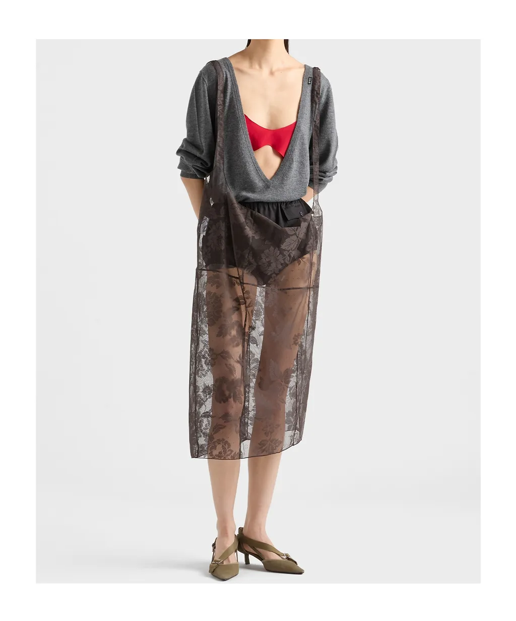 Chantilly Lace Midi-Skirt With Suspender Straps