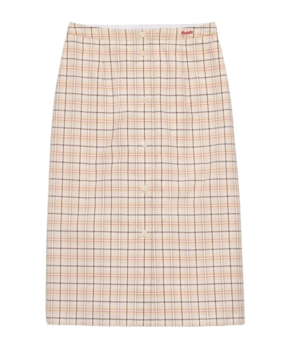Checked Cotton Poplin Pencil Skirt