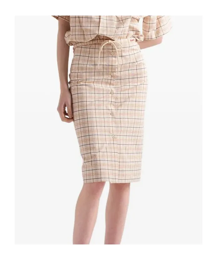 Checked Cotton Poplin Pencil Skirt