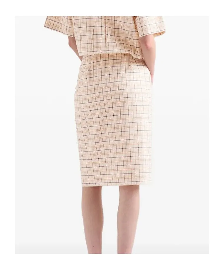 Checked Cotton Poplin Pencil Skirt