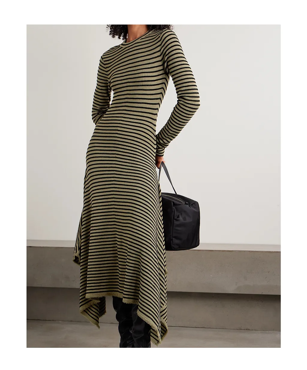 Didi Frayed Striped Knitted Midi Dress
