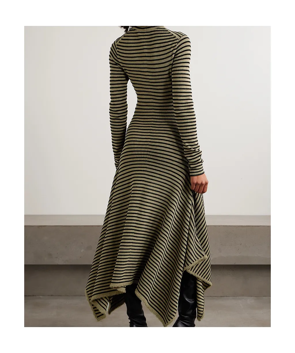 Didi Frayed Striped Knitted Midi Dress