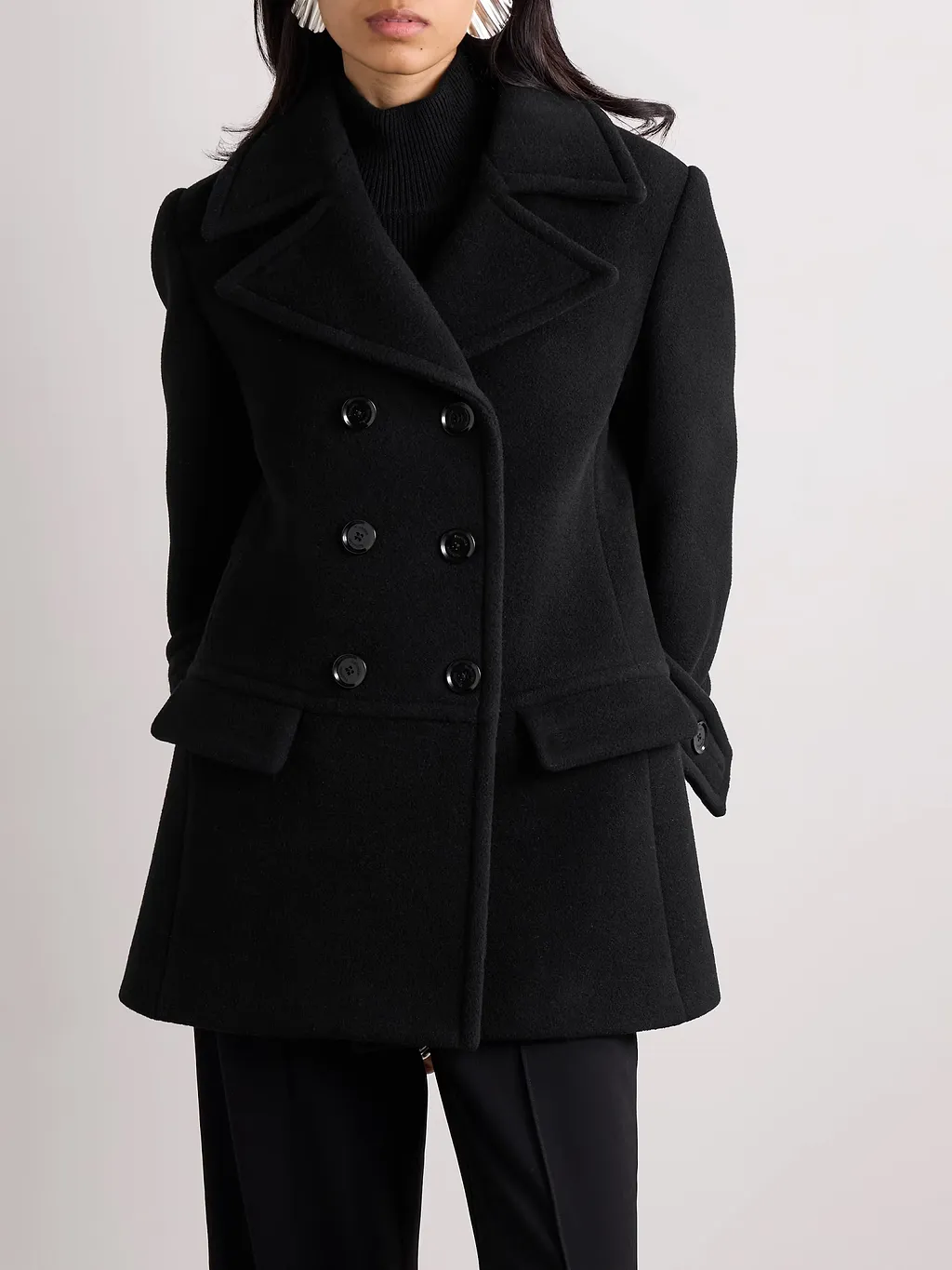 Double-Breasted Wool Blend Coat