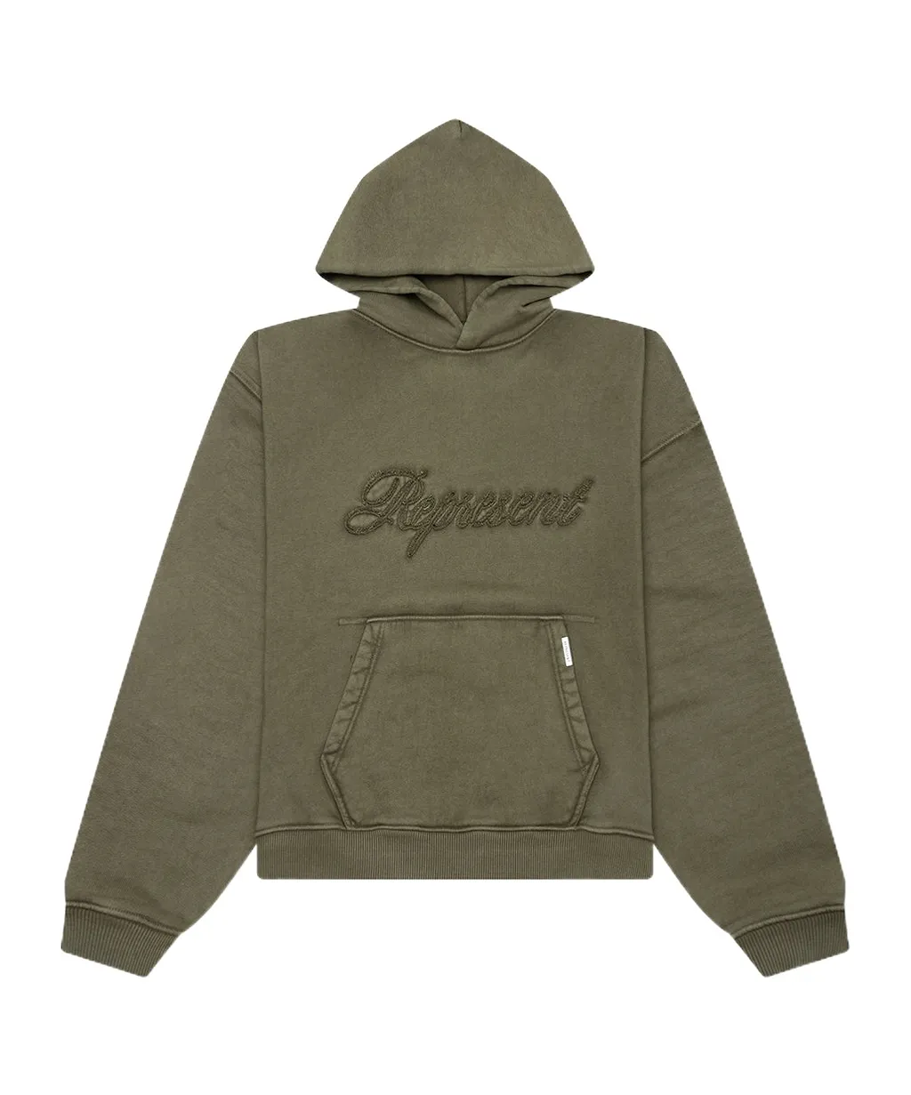 Represent Logo Embroidered Long Sleeved Hoodie