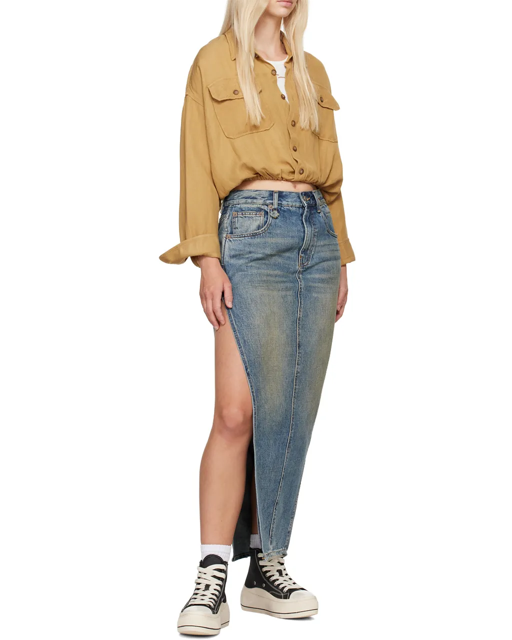 R13 Devon Side Slit Denim Skirt