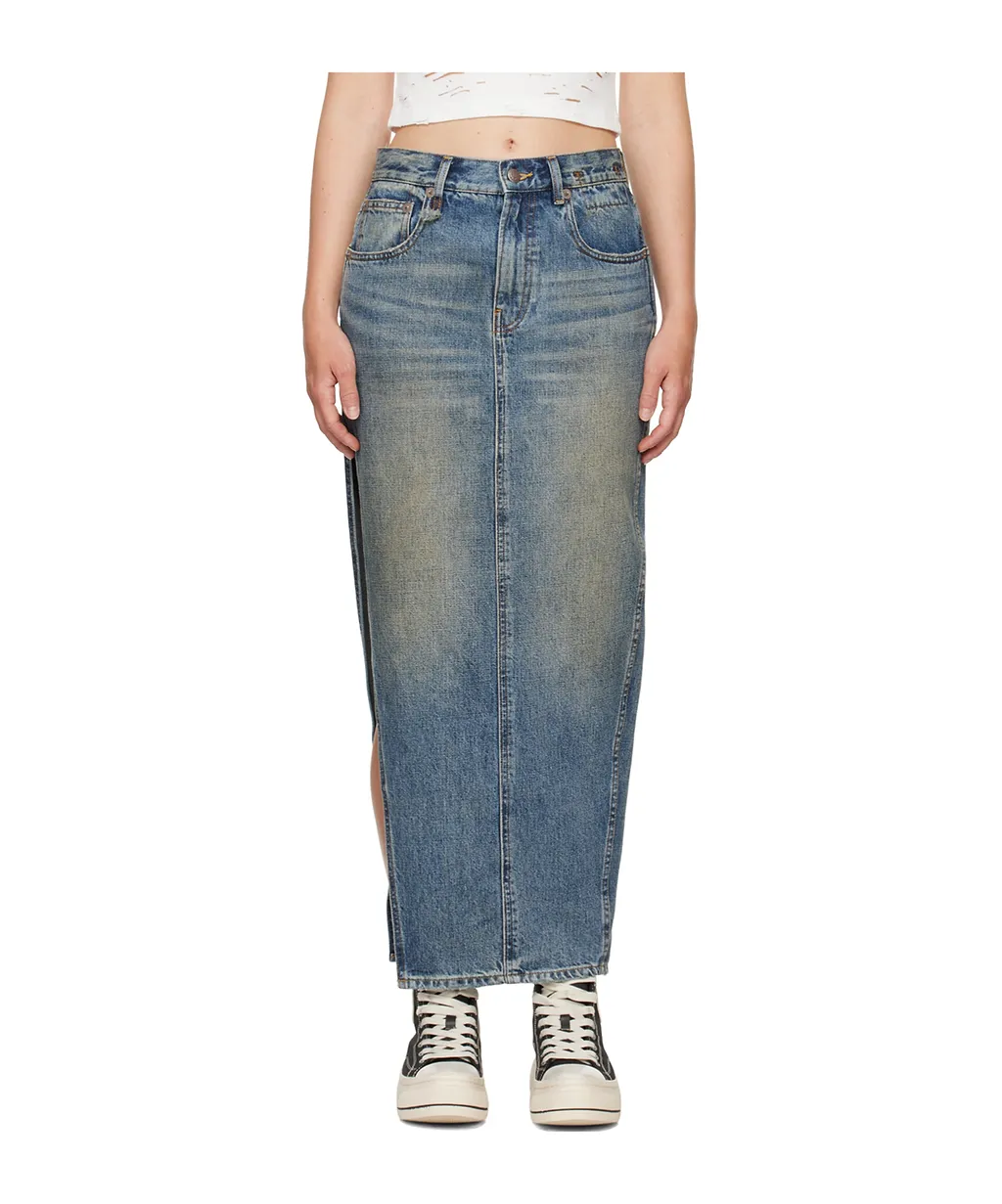 R13 Devon Side Slit Denim Skirt