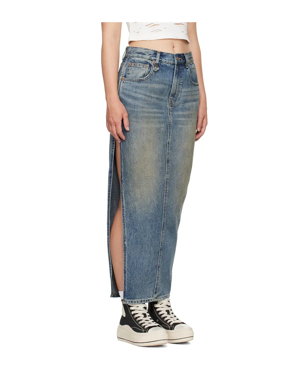 R13 Devon Side Slit Denim Skirt