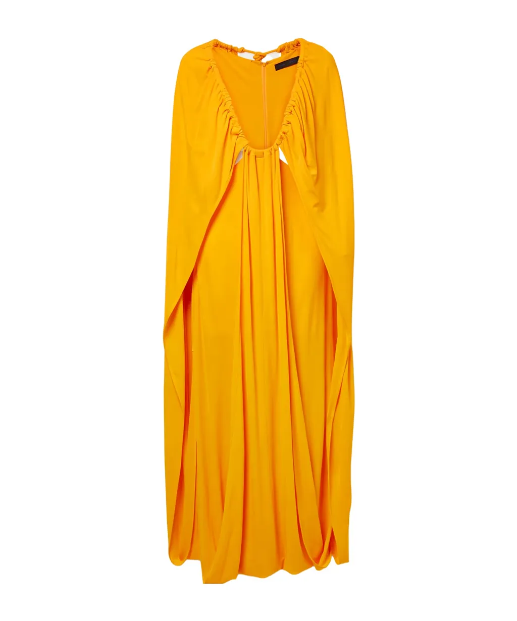 Shawl-Style Pleated Knit Maxi Dress