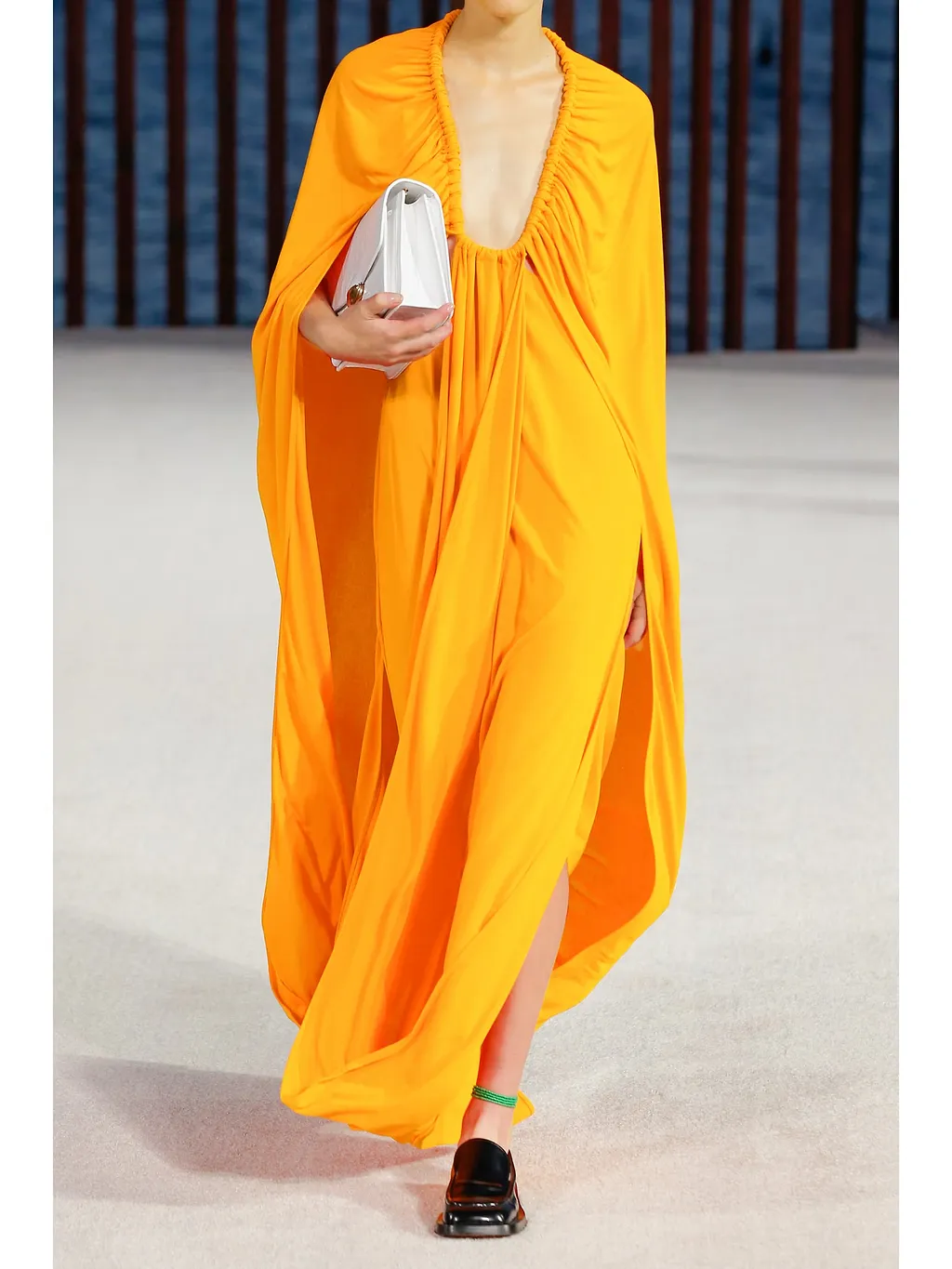 Shawl-Style Pleated Knit Maxi Dress