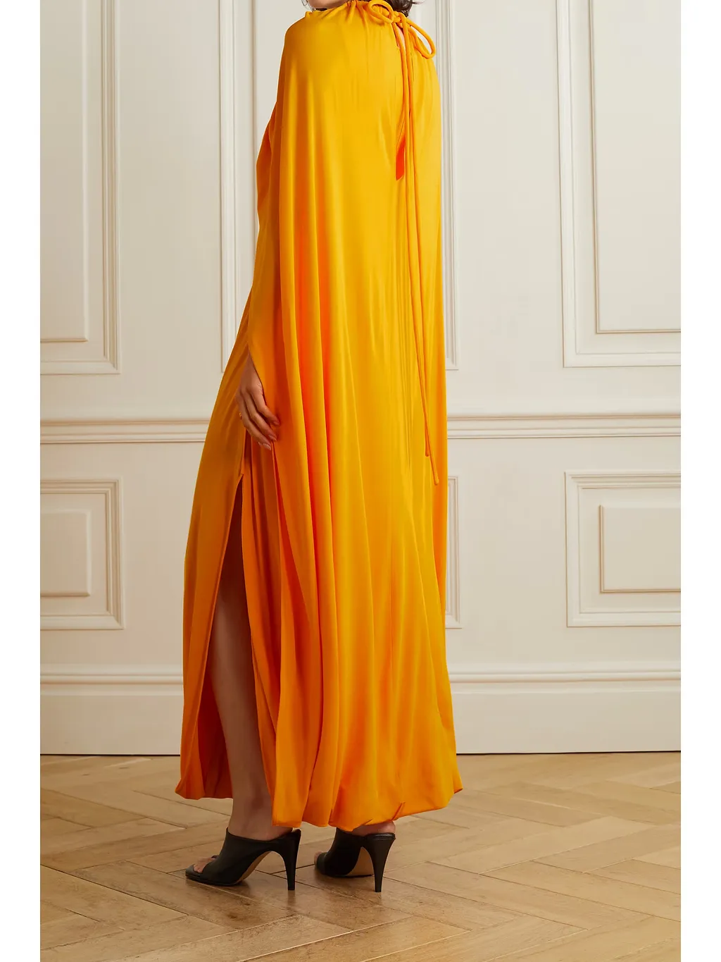 Shawl-Style Pleated Knit Maxi Dress