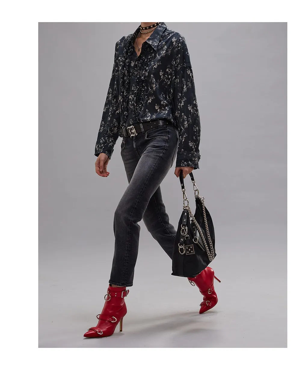 Ruffled Floral-Print Shirt