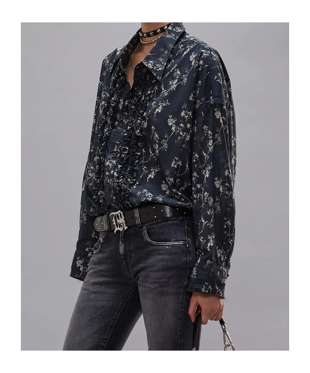 Ruffled Floral-Print Shirt