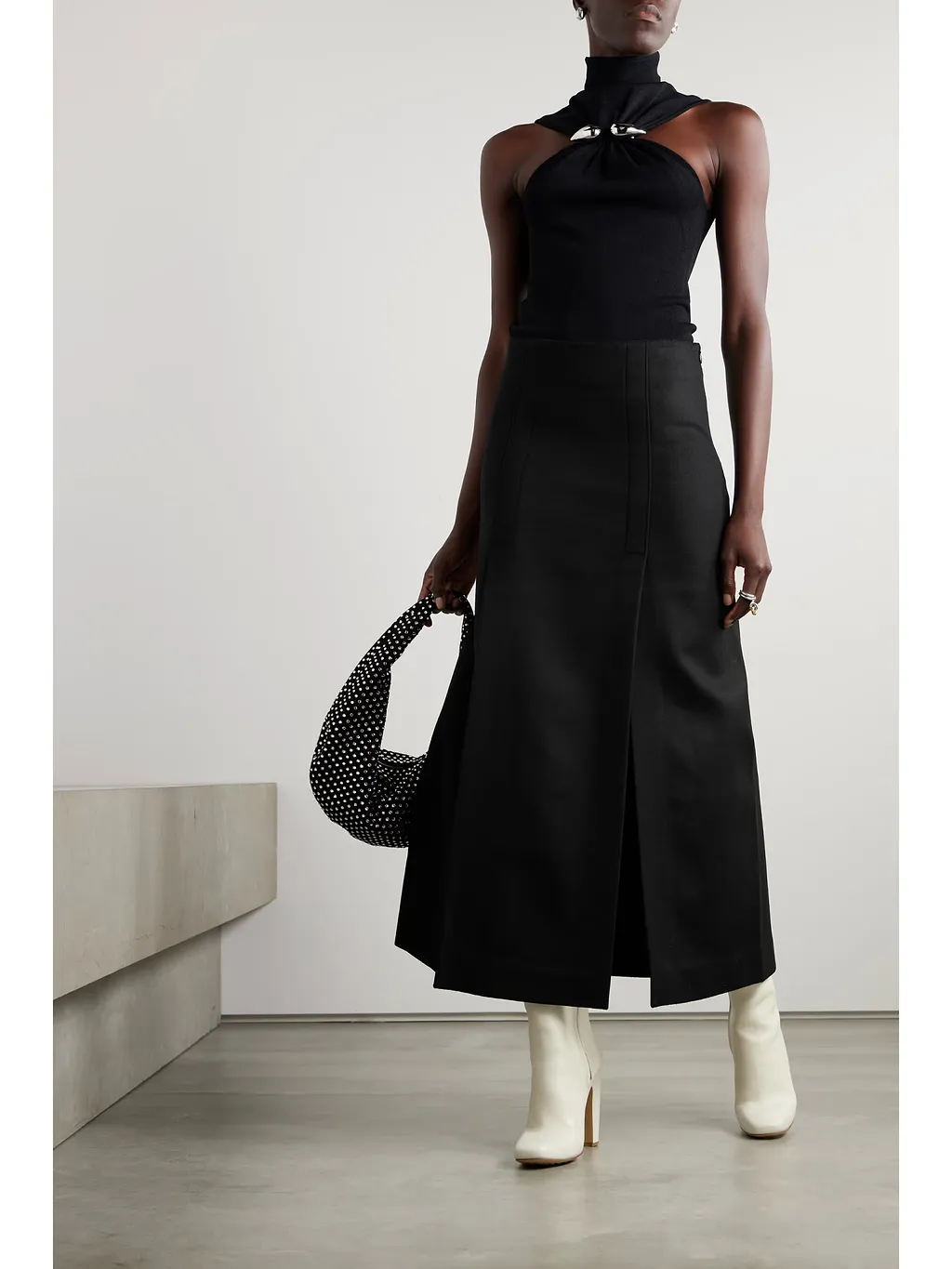 Wool Blend Midi Skirt