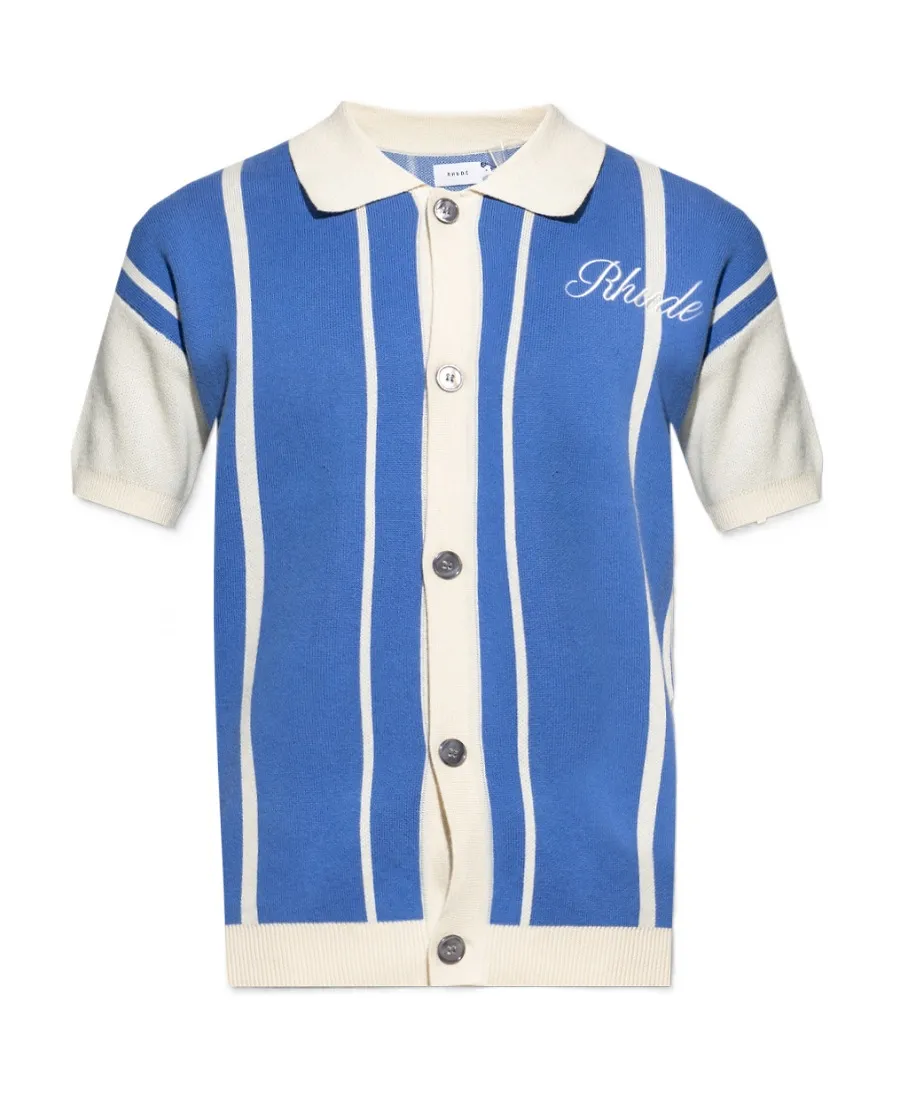 Logo-Embroidery Striped Polo Shirt