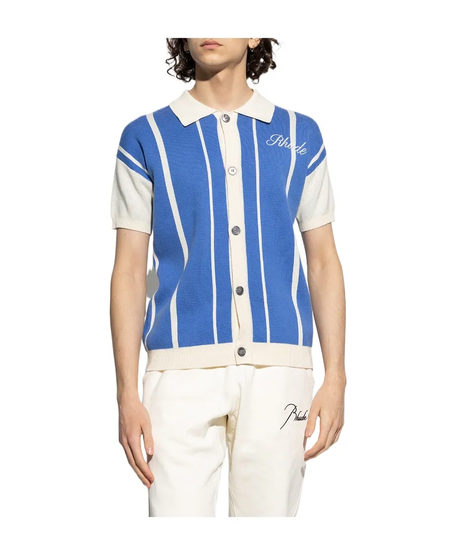 Logo-Embroidery Striped Polo Shirt