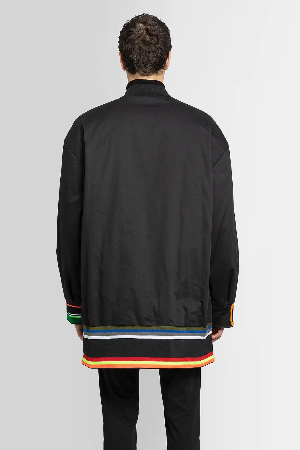 Stripe-Detail Zip-Fastening Coat