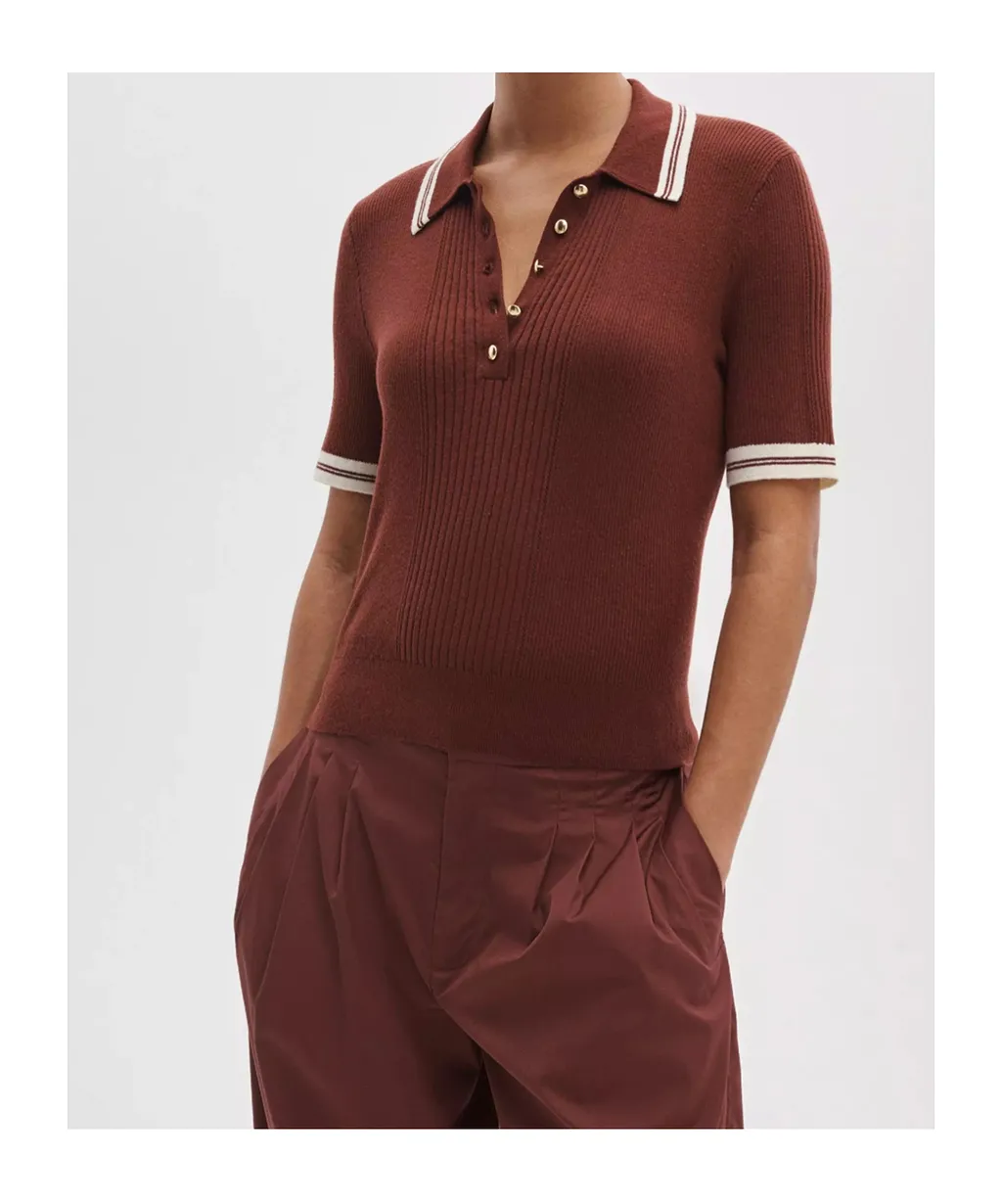Rag & Bone Ribbed Contrast-Trim Ribbed Polo Top