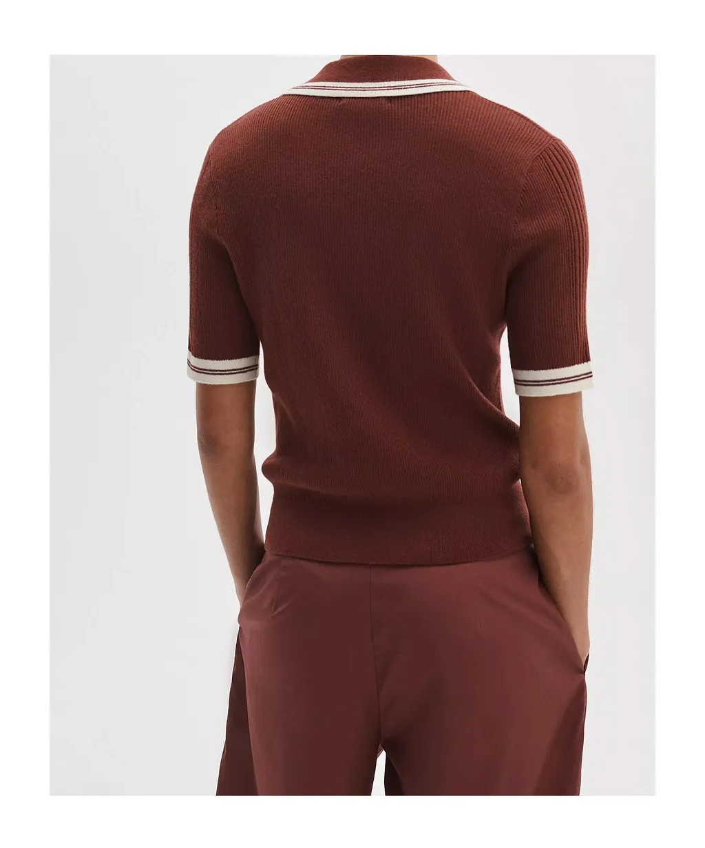 Rag & Bone Ribbed Contrast-Trim Ribbed Polo Top
